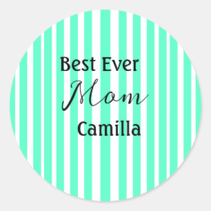 Best ever mum green stripped pattern pastel neon classic round sticker