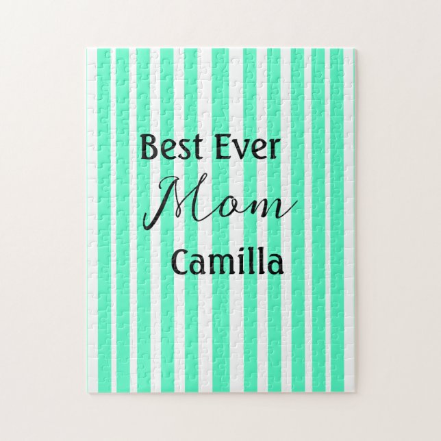 Best ever mum green stripped pattern pastel neon  jigsaw puzzle (Vertical)