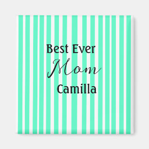 Best ever mum green stripped pattern pastel neon magnet