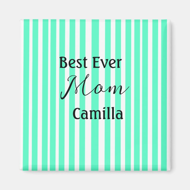 Best ever mum green stripped pattern pastel neon  magnet (Front)