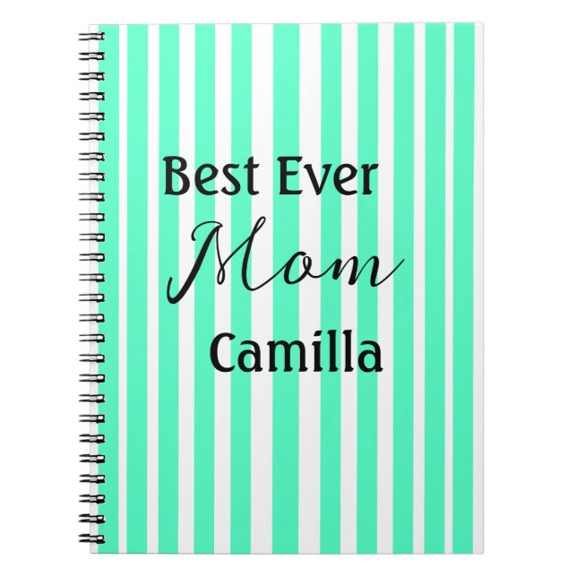Best ever mum green stripped pattern pastel neon  notebook (Front)
