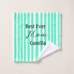 Best ever mum green stripped pattern pastel neon  wash cloth