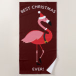Best Ever Pink Flamingo Santa Burgundy Christmas Beach Towel<br><div class="desc">If you're going on a Christmas vacation to some place warm and wonderful, or you already live there, then this is the pink flamingo Santa beach towel for you. This towel reminds you that your holiday trip is wonderful and to be enjoyed. Yes, there's no snow where you're at, but...</div>