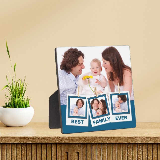 Best Family Ever Custom 4 Photo Collage Blue Plaque (Creator Uploaded)