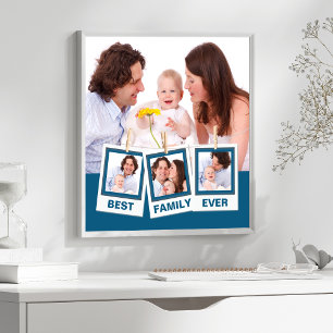 Best Family Ever Custom Blue 4 Photo Collage Poster