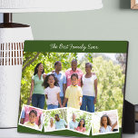 Best Family Ever - Custom Photo Collage Green Plaque<br><div class="desc">Keep your family close with this lovely easel style photo plaque. The template for is set up ready for you to add 5 of your favourite photos. The main photo will be used as the background and the remaining 4 photos will be laid out in a zigzag photo strip along...</div>