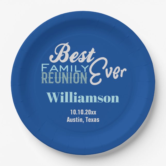 Best Family Reunion Picnic Party Blue Paper Plate (Front)