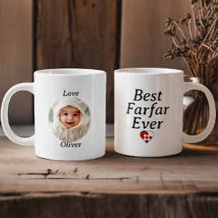 Best Farfar Ever - Personalized Photo Yule Heart Large Coffee Mug
