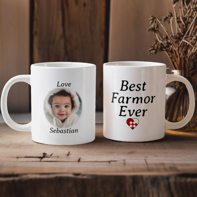 Best Farmor Ever - Personalised Photo Yule Heart Large Coffee Mug (Creator Uploaded)