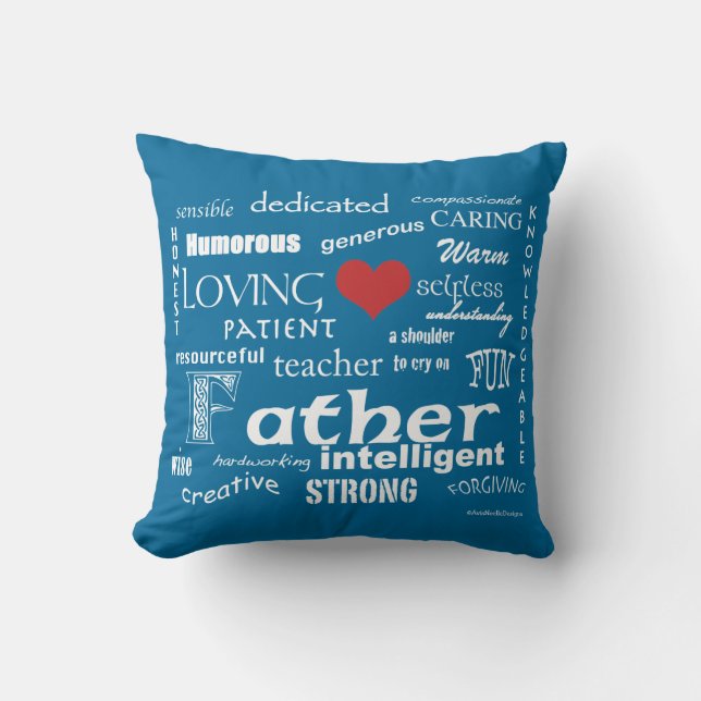 Best Father Attributes-Red Heart/Personalise Cushion (Front)