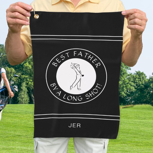 Best Father By A Long Shot Cute Black & White Male Golf Towel (Creator Uploaded)