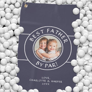 Best Father By Par Golfer Photo Gift Blue White Golf Towel