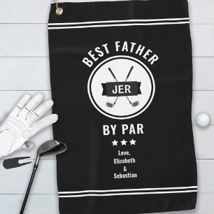 Best Father By Par Personalised Black and White Golf Towel