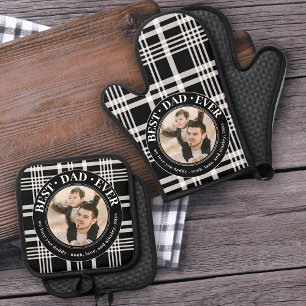 Best Father Ever Custom Family Photo Plaid Dad Oven Mitt & Pot Holder Set