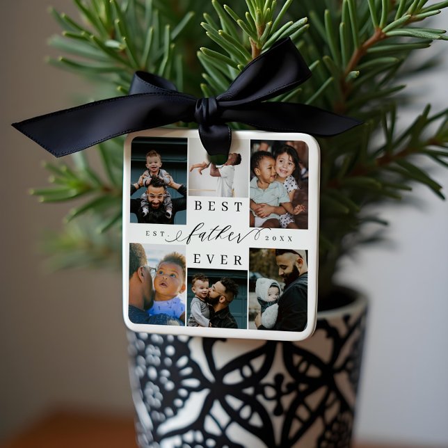 Best Father Ever | Father's Day 6 Photo Collage Ceramic Ornament (Best Father Ever | Father's Day 6 Photo Collage Ceramic Ornament)