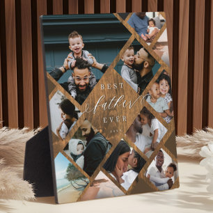 Best Father Ever Modern Photo Collage Woodgrain Plaque