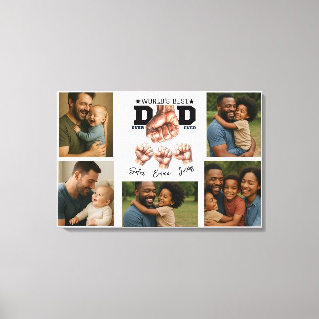 Best Father Ever Personalised Photo Collage Canvas Print (Front)