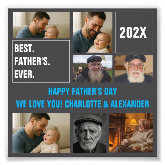 Best Father Ever Photo Collage and Custom Text Print (Front)