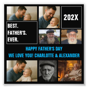 Best Father Ever Photo Collage and Custom Text Print