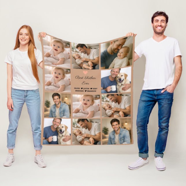 Best Father Ever Photo Collage | Personalised  Fleece Blanket (In Situ)