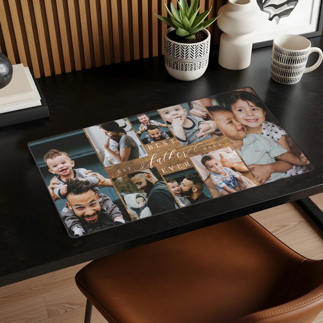 Best Father Ever Rustic Woodgrain Photo Collage Desk Mat (Best Father Ever Rustic Woodgrain Photo Collage Desk Mat)