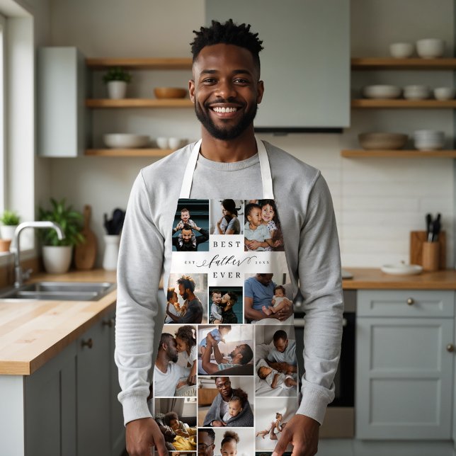 Best Father Ever Script Fathers Day Photo Collage Apron (Best Father Ever Script Fathers Day Photo Collage Apron)
