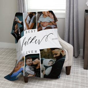 Best Father Ever Script Fathers Day Photo Collage Fleece Blanket