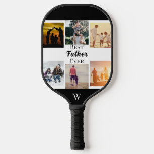 Best Father Ever Script Father's Day Photo Collage Pickleball Paddle