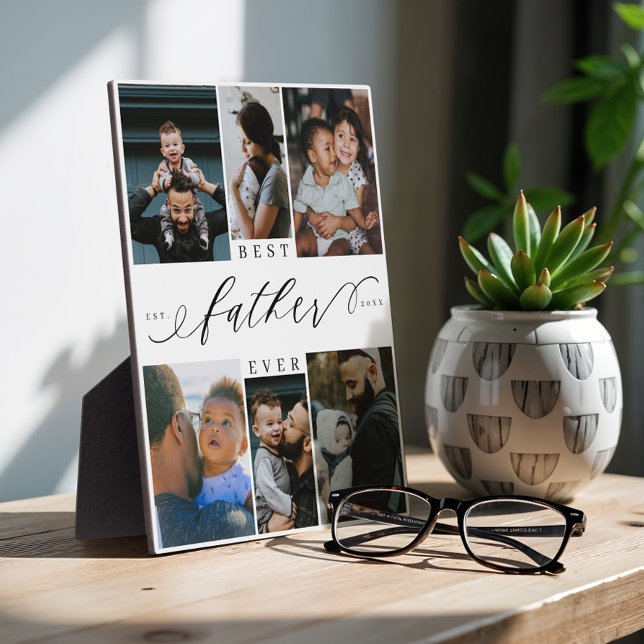 Best Father Ever Script Fathers Day Photo Collage Plaque (Best Father Ever Script Fathers Day Photo Collage Plaque)