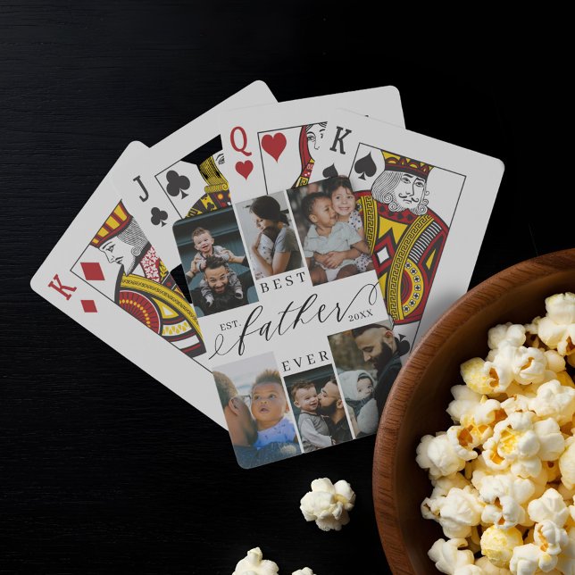 Best Father Ever Script Father's Day Photo Collage Playing Cards (Best Father Ever Script Father's Day Photo Collage Poker Cards)