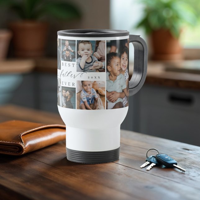 Best Father Ever Script Father's Day Photo Collage Travel Mug (Best Father Ever Script Father's Day Photo Collage Travel Mug)