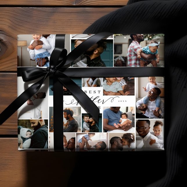 Best Father Ever Script Fathers Day Photo Collage Wrapping Paper Sheet (Best Father Ever Script Fathers Day Photo Collage Wrapping Paper Sheets)