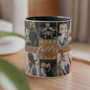 Best Father Ever Woodgrain Photo Collage Keepsake Mug