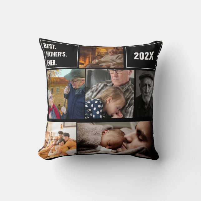 Best Father's Ever Photo Collage and Custom Text Cushion (Front)