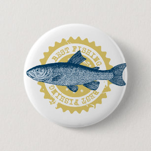 "Best fishing" trout fishing logo, 6 Cm Round Badge