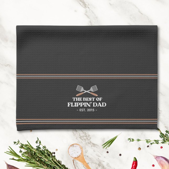 Best Flippin Dad Spatula Funny Retro  Tea Towel (In situ)