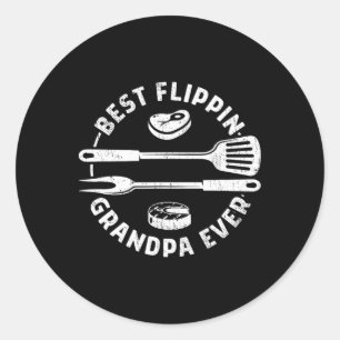Best Flippin Grandpa Ever Funny Bbq Grilling Smoki Classic Round Sticker