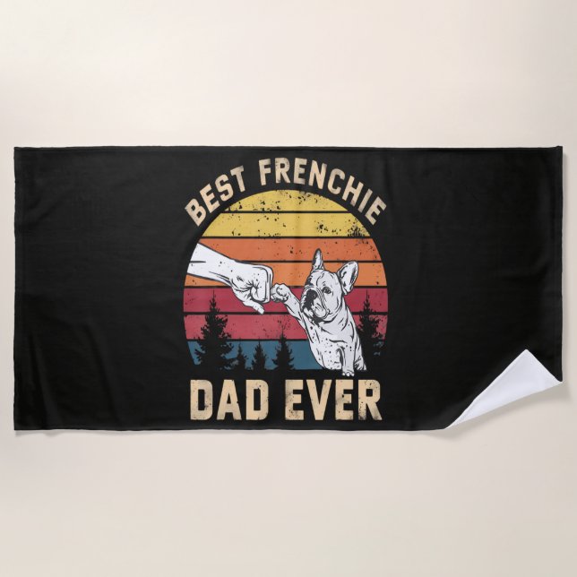 Best Frenchie Dad Ever Retro Beach Towel (Front)
