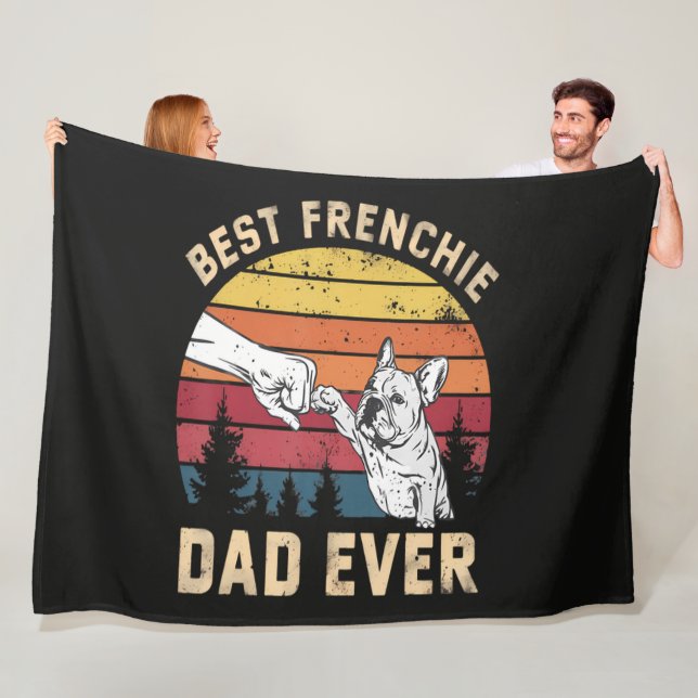 Best Frenchie Dad Ever Retro Fleece Blanket (In Situ)