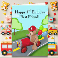 Best Friend 1st Birthday Teddy Bear Firetruck