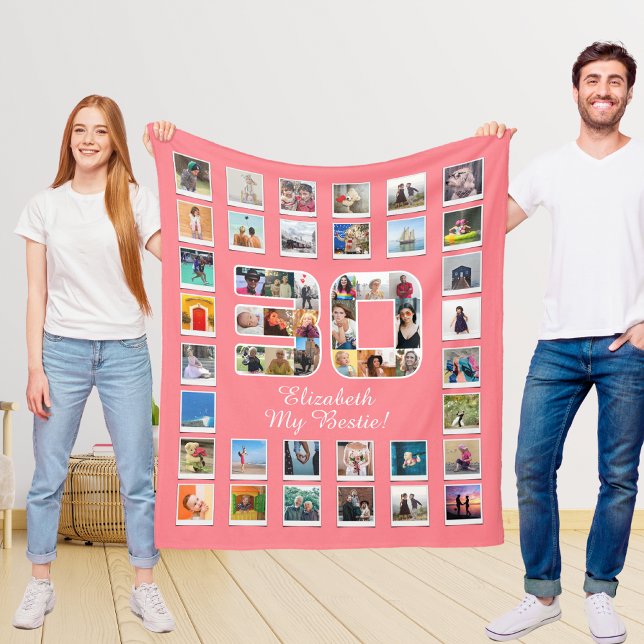 Best Friend 30th Birthday  Fleece Blanket (30th birthday best friend photo blanket held up by 2 people)
