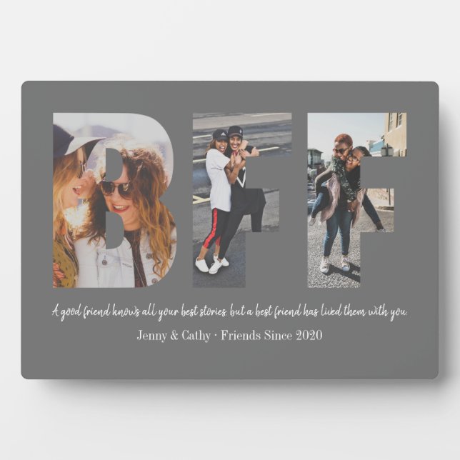 Best Friend BFF Photo Collage Besties Simple Grey Plaque (Front)