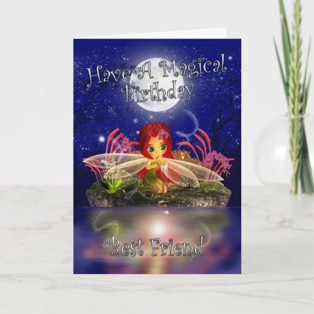 Best Friend Birthday Card - Cute Little Fairy - Wa (Front)