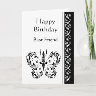 Best Friend Birthday Classic Black White Butterfly Card
