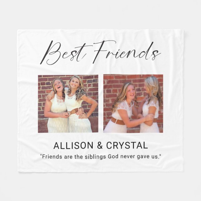 Best Friend Calligraphy 2 Photo Collage Quote Gift Fleece Blanket (Front (Horizontal))