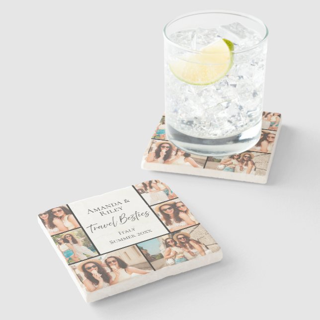 Best Friend Collage Photo Stone Coaster (Side)
