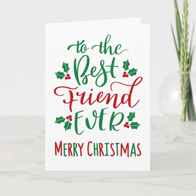 Best Friend Ever Merry Christmas Typography Card (Front)