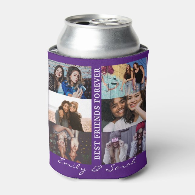 Best Friend Forever Custom 6 Photo collage & Name  Can Cooler (Can Front)