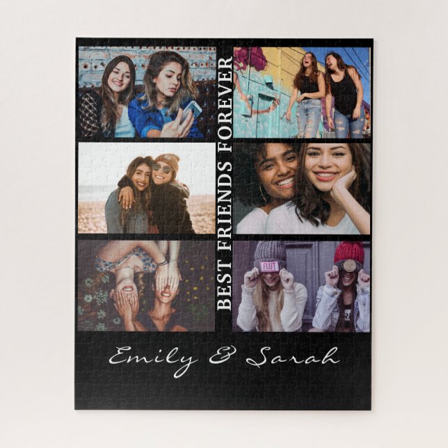 Best Friend Forever Custom 6 Photo collage & Name Jigsaw Puzzle (Vertical)