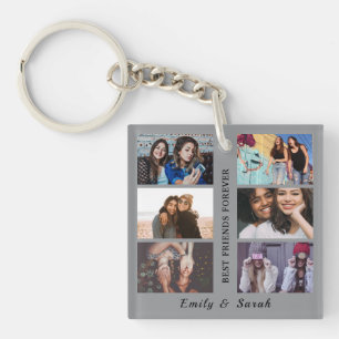 Best Friend Forever Custom 6 Photo collage & Name Key Ring